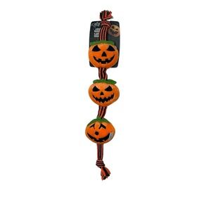 New afp All For Paws Halloween Dog Toy Pumpkin with Rope‎ Squeaker Push Outdoor